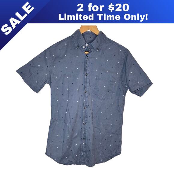 [Sale: 2 for $20!] MERONA Men's Gray Button-Down Shirt with Pattern - Small 0303 - Picture 1 of 10